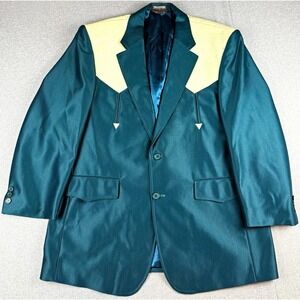 Maximos Mens 46 Western Blazer Teal Cream Yoke Cowboy Rockabilly Jacket